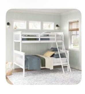 White Solid Wood Twin Over Full Bunk Bed with Ladder & Guardrail