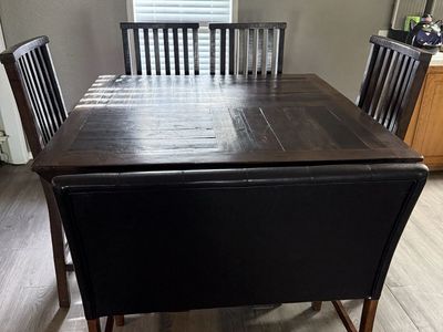 Dark Wood Dining Table Set with 4 Chairs & Bench