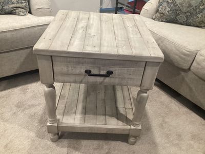 Grey Whitewashed Solid Wood End Table