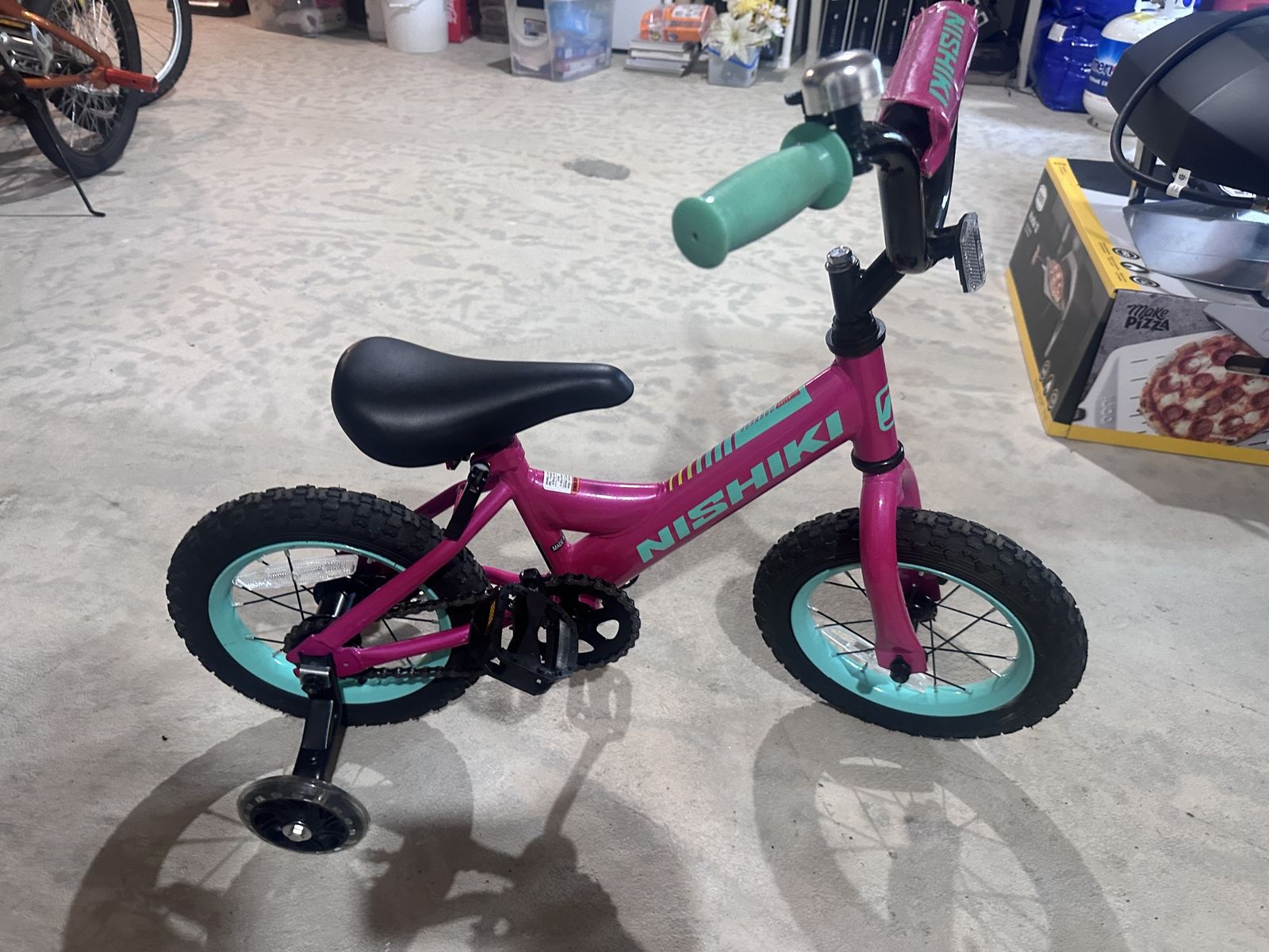 Nishiki Child's Training Wheel Bicycle - Pink/Teal 12-inch Wheels, like new