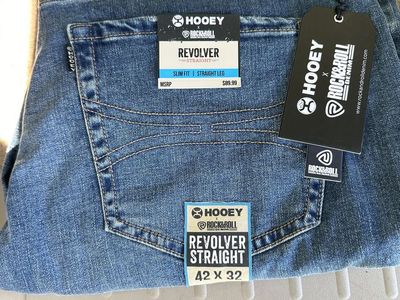Hooey x Rock&Roll Denim Revolver Straight Leg Jeans - Men's Slim Fit, Size 42x32