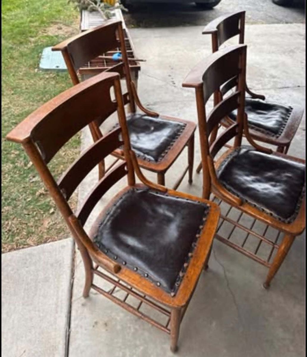 ANTIQUE VINTAGE SOLID WOOD STUDDED PRAYER CHAIRS