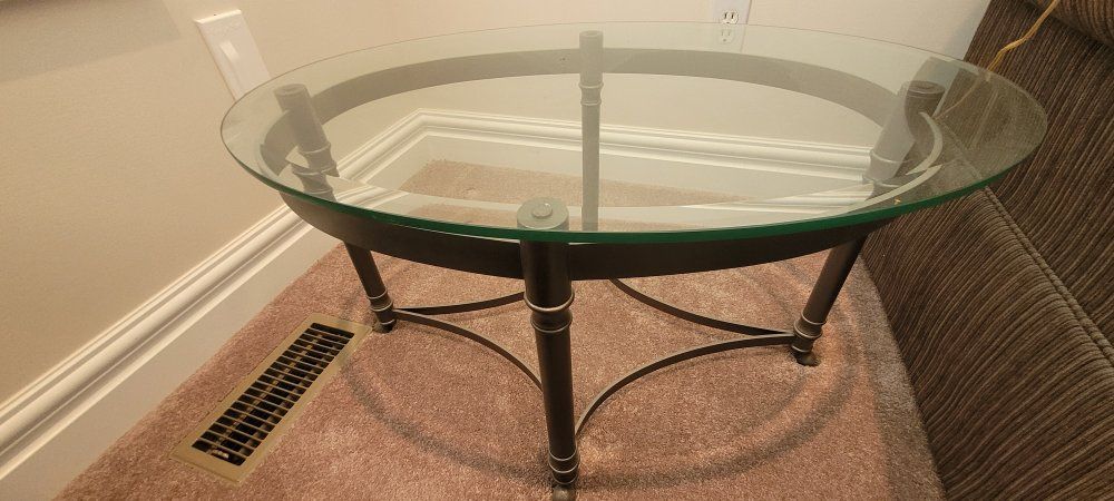 Glass Top Metal Round End Table - Dark Bronze Finish, Contemporary Design
