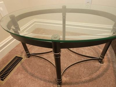 Glass Top Metal Round End Table - Dark Bronze Finish, Contemporary Design