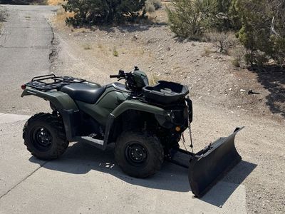 2021 Honda Rubicon FourTrax Foreman IRS ATV power steering with winch and Snow Plow Attachment - Olive Green