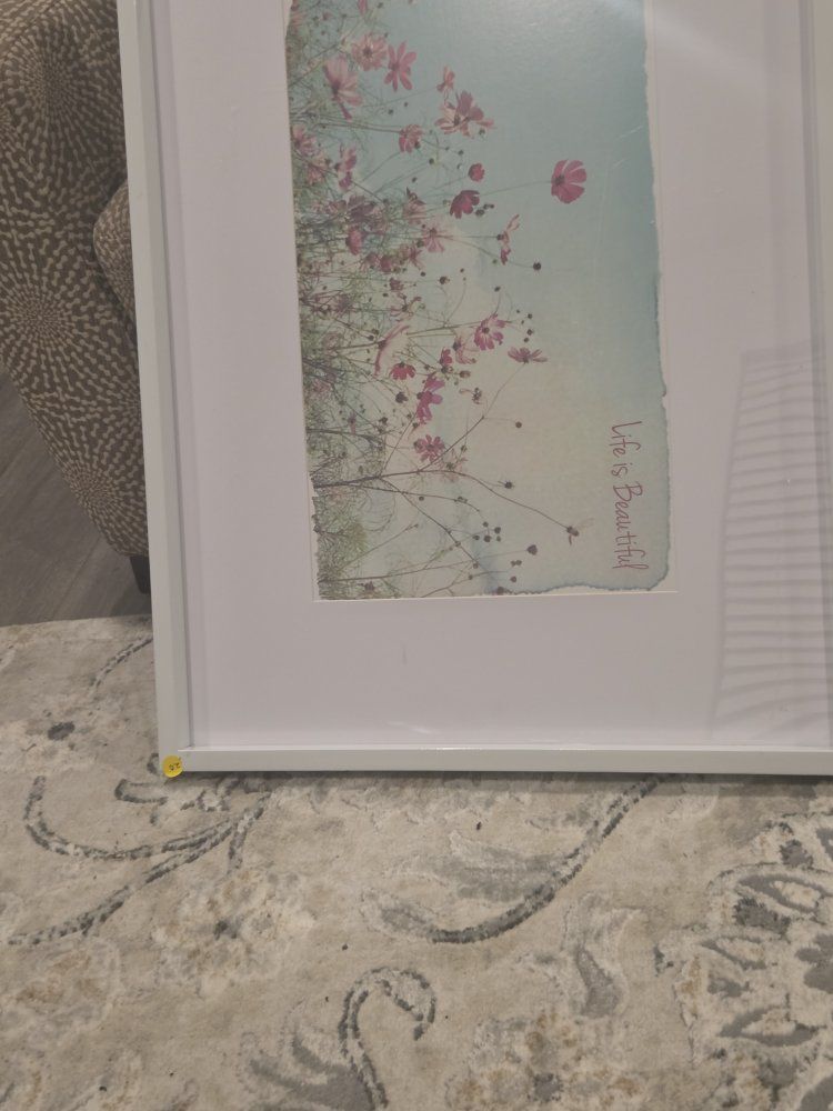 Framed 'Life is Beautiful' Floral Art Print - White Frame Home Decor