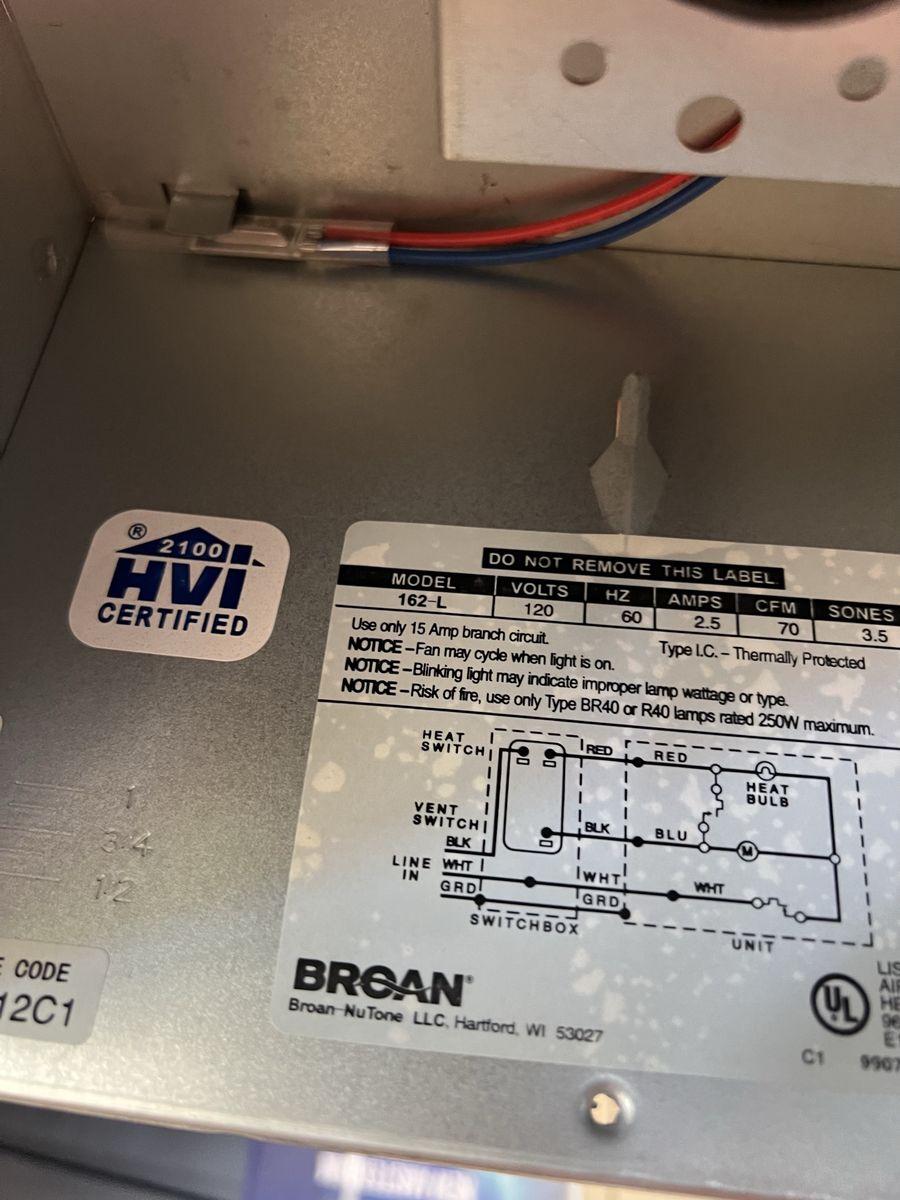 Broan-NuTone 162-L 70 CFM Ceiling Heater & Exhaust Fan Bathroom Vent