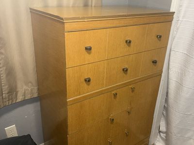 Vintage Wooden Tall Dresser Chest of Drawers with Brass Hardware