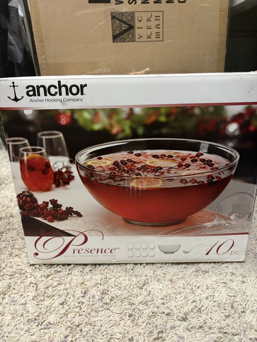 Anchor Hocking Presence 10-Piece Glass Punch Bowl Set