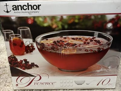 Anchor Hocking Presence 10-Piece Glass Punch Bowl Set