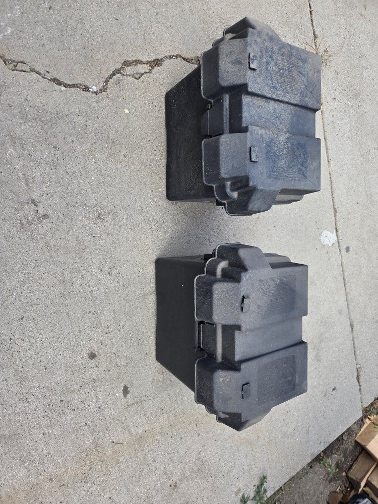 Pair of Black Plastic RV & Marine Battery Boxes with Lids