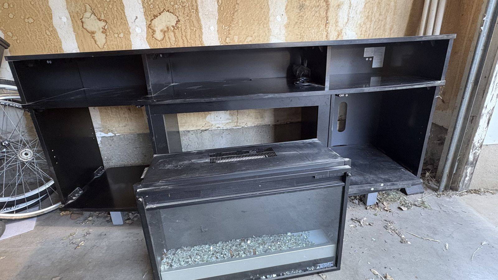Black TV Stand with Electric Fireplace Insert OBO MOVING QUICK PICK UP ASAP!!