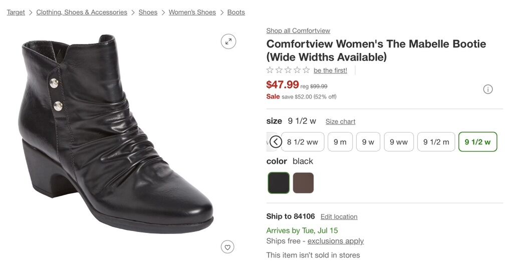 ComfortView Maybelle Boot 9.5W Black