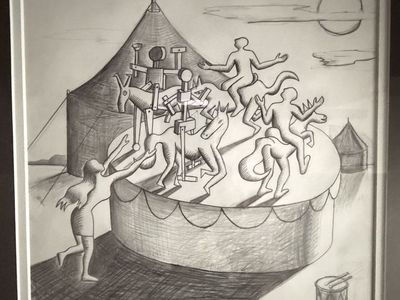 Original Mark Kostabi Pencil Drawing – Signed, Framed & Authenticated – $750