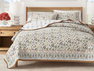 New! Great Bay Home Floral Cotton Quilt Set - 3-Piece Full/Queen Size Spring Boho Bedding Set - Lightweight, All-Season