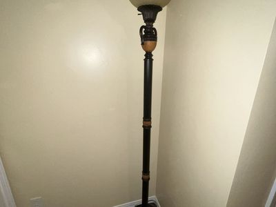 Traditional Torchiere Floor Lamp with Frosted Glass Shade and Dark Metal Finish