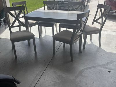 Gray Dining Room Table Set with 6 Covered Chairs