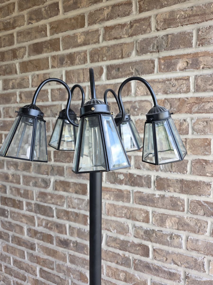 Industrial Farmhouse 5-Light Floor Lamp - Black Metal with Clear Glass Shades, 73" Tall