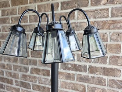 Industrial Farmhouse 5-Light Floor Lamp - Black Metal with Clear Glass Shades, 73" Tall