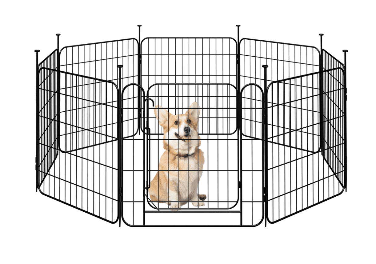 NEW Yaheetech 8 Panels Foldable Metal Dog Playpen Exercise Barrier with Door, 23.6′′ H, Black