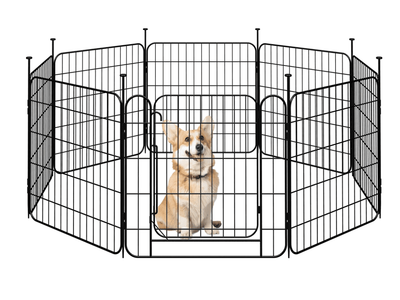 NEW Yaheetech 8 Panels Foldable Metal Dog Playpen Exercise Barrier with Door, 23.6′′ H, Black