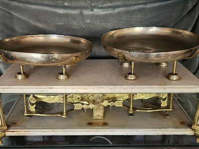 Antique Large Brass & Marble Scale