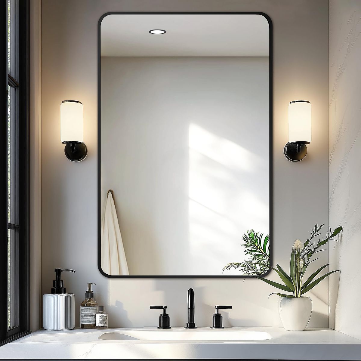 Delma Black Framed Wall Mirror 36x24 Modern Aluminum Frame