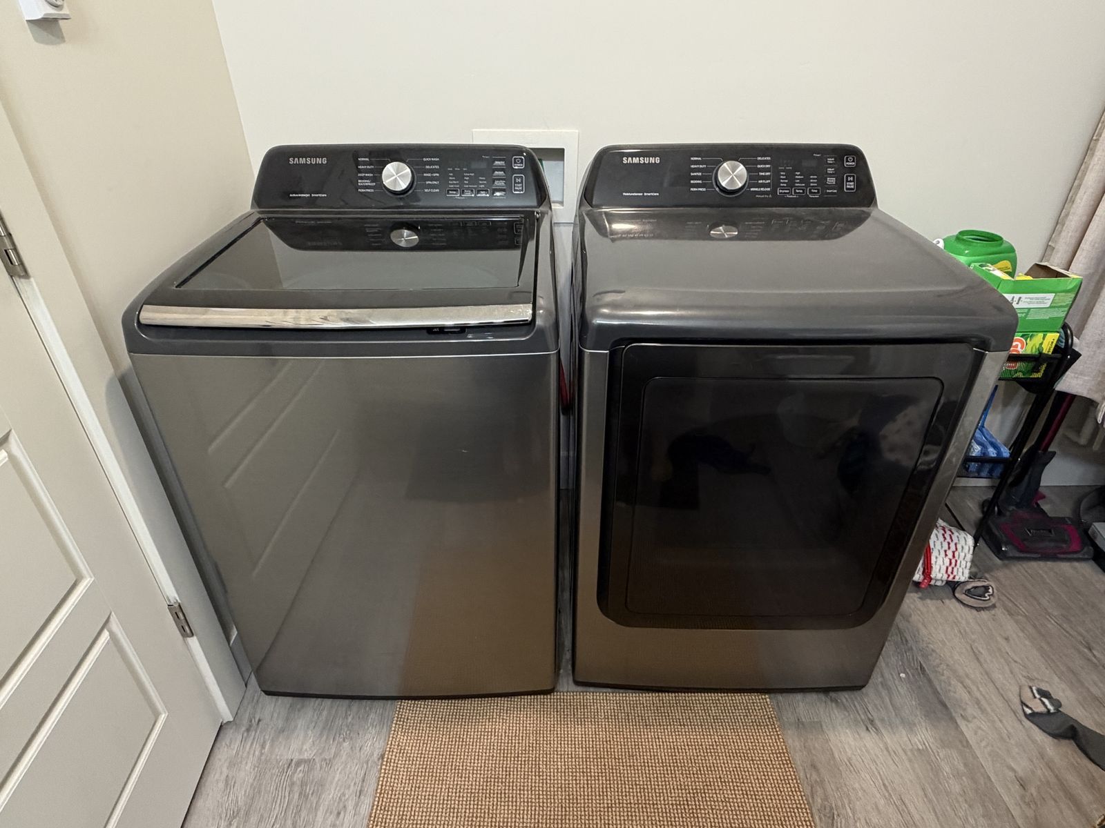 Samsung Washer and Dryer Set - Black Stainless Steel, Top Load Washer, Electric Dryer