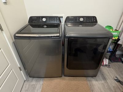Samsung Washer and Dryer Set - Black Stainless Steel, Top Load Washer, Electric Dryer