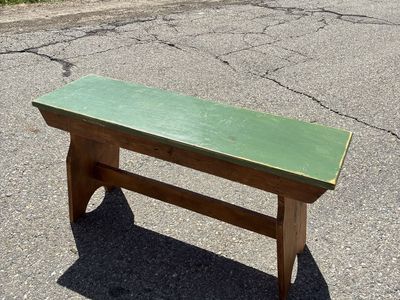 Vintage Wooden Bench - Green Top, Natural Wood Rustic Seating