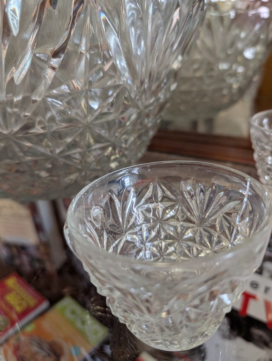 Vintage Cut Glass Punch Bowl Set with Matching Cups