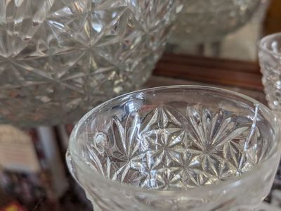 Vintage Cut Glass Punch Bowl Set with Matching Cups
