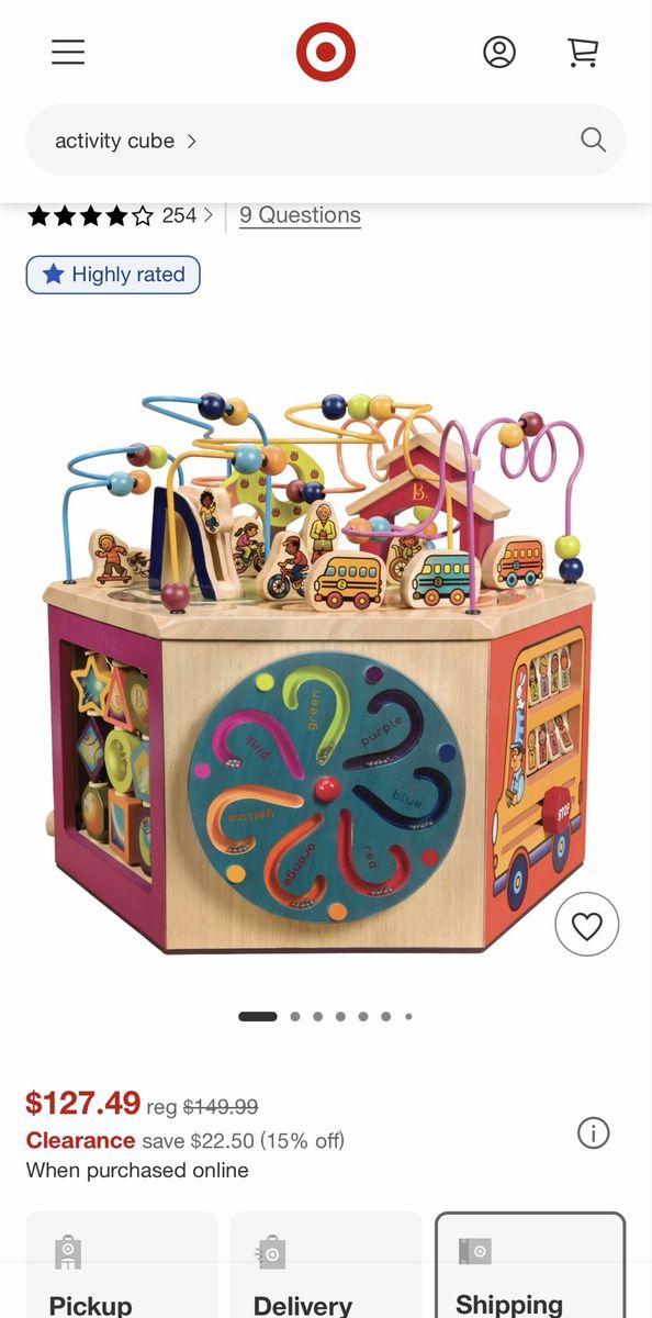 B. Toys Wooden Activity Cube - Farm & Bus Theme Multi-Sided Toddler Toy