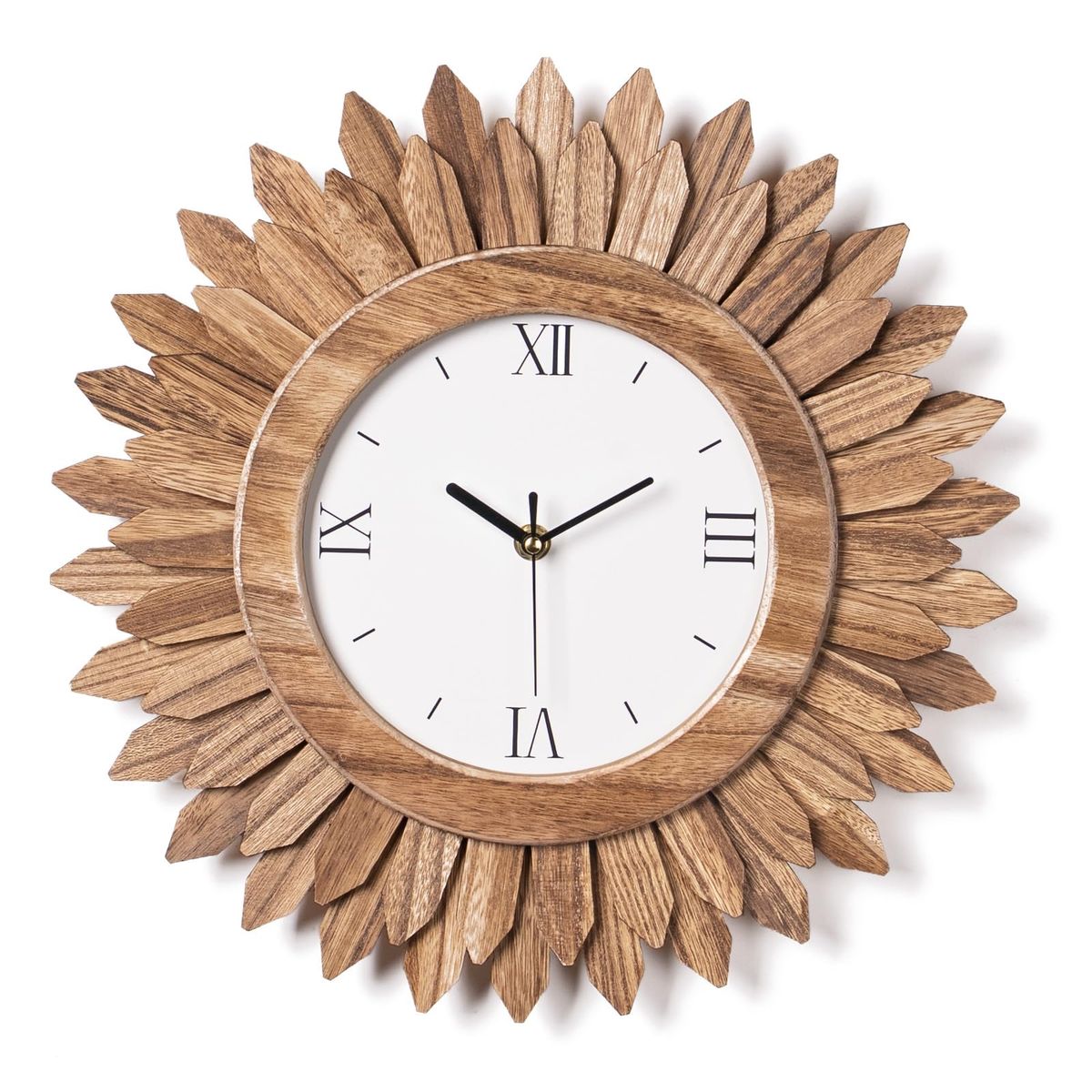 Honiway 14 Inch Wall Clocks Battery Operated Silent Non Ticking Rustic Wood Boho Sunburst Decorative Wall Clock for Living Room