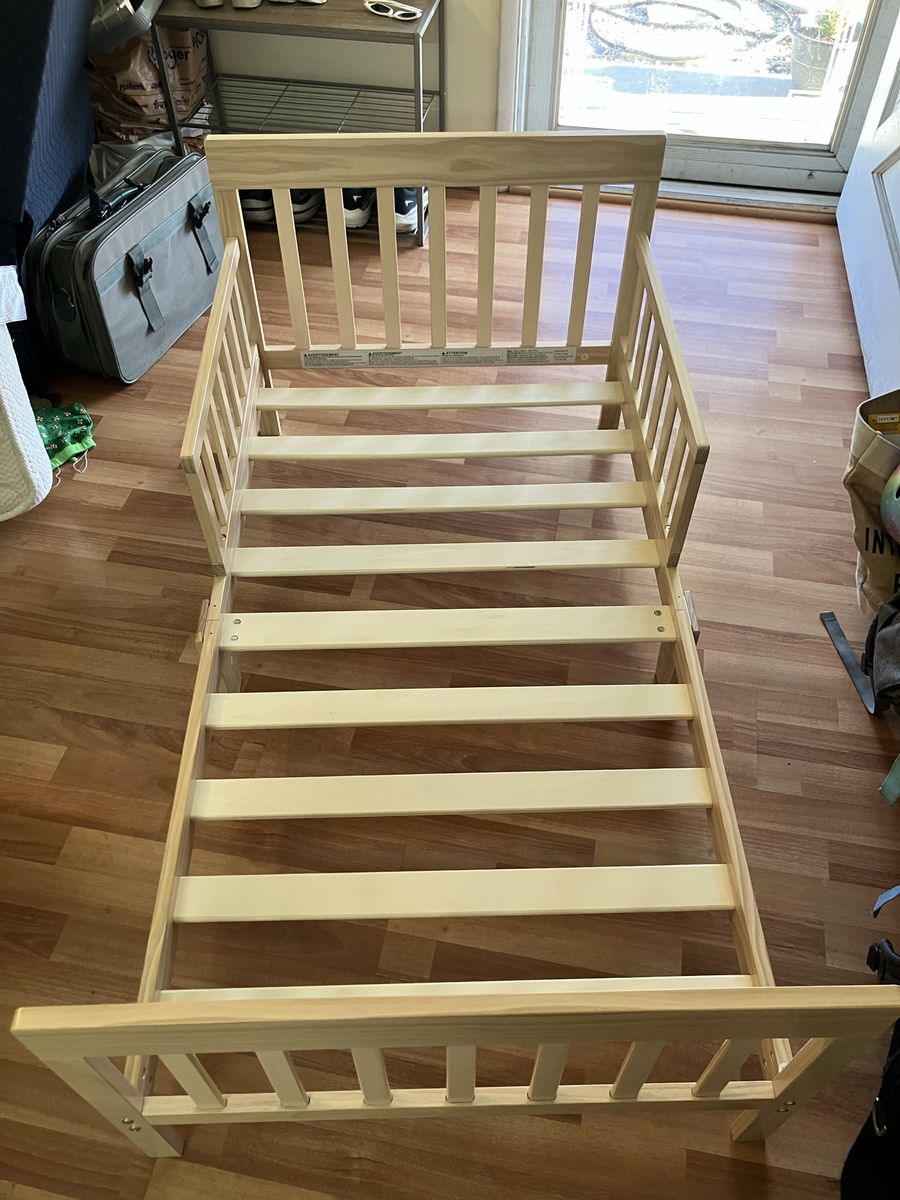 Like-New Wooden Toddler Bed + Mattress – $100