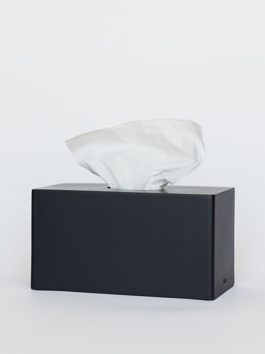 Modern Black Rectangular Tissue Box Cover Weighted Stone Resin (Iron)