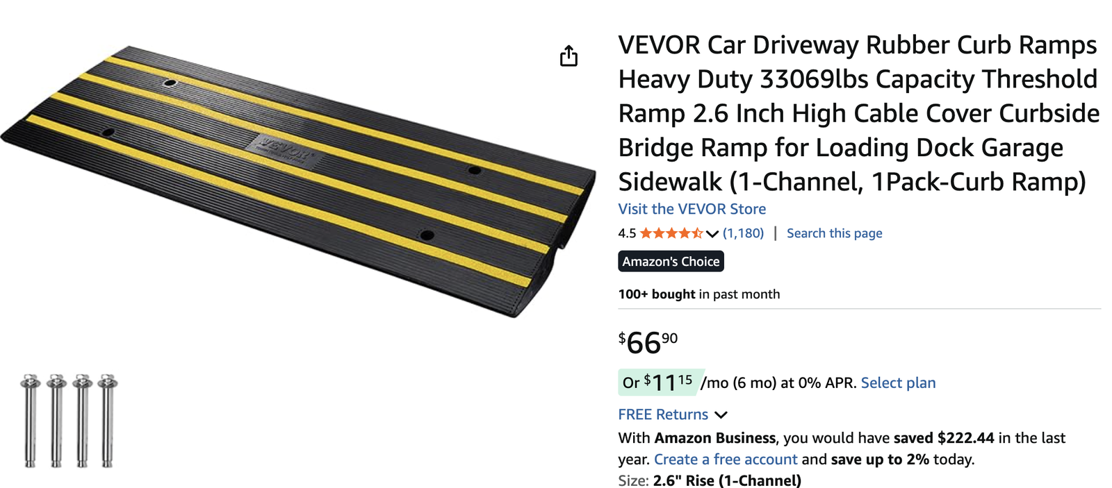 NEW - VEVOR Driveway Rubber Curb Ramp