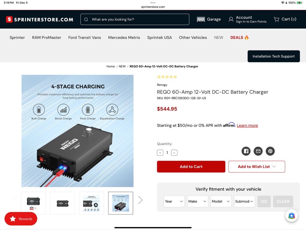 RENOGY REGO 60-AMP 12-VOLT DC-DC BATTERY CHARGER