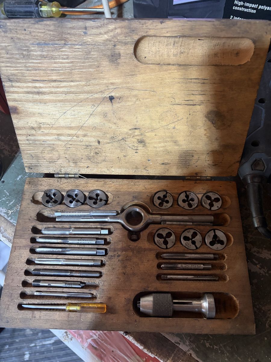 Vintage USA Tap & Die Set in Wooden Case - Assorted Sizes for Threading