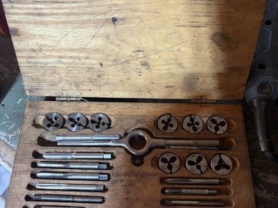 Vintage USA Tap & Die Set in Wooden Case - Assorted Sizes for Threading