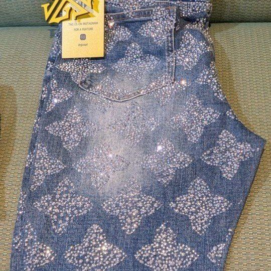 NWT Guapi Premium Crystal Rhinestone Monogram Denim Jeans Size 34