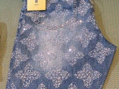 NWT Guapi Premium Crystal Rhinestone Monogram Denim Jeans Size 34