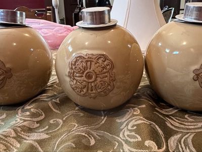 3 pottery/ceramic sphere oil lamps