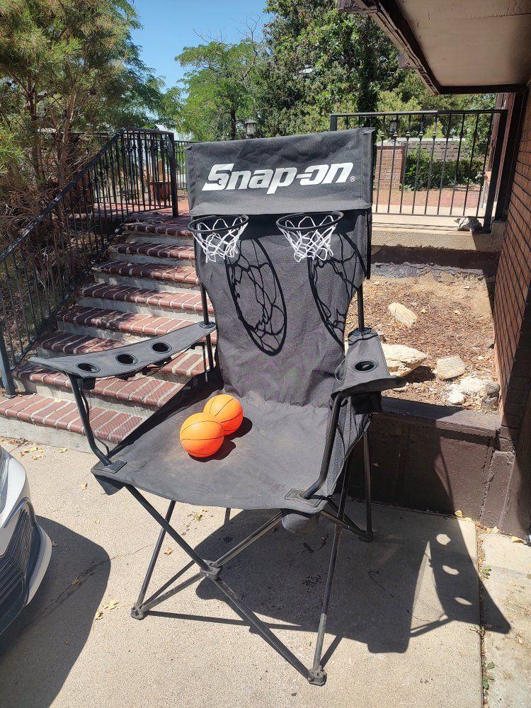 Kingpin Giant Folding Chair with Snap-on Branded Double Shot Mini Basketball Hoops.