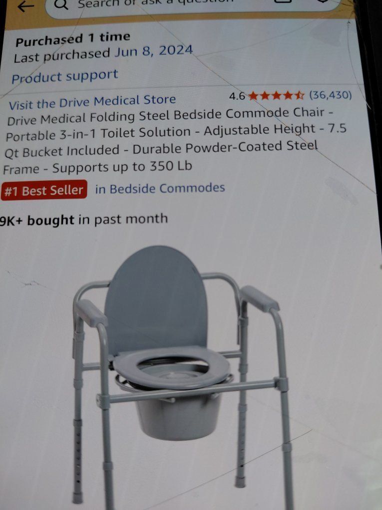 Drive Medical Folding Steel Bedside Commode Chair - Portable 3-in-1 Toilet Solution - Supports up to 350lbs