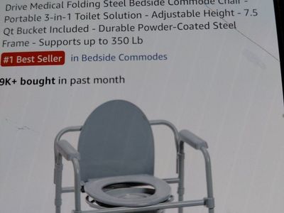 Drive Medical Folding Steel Bedside Commode Chair - Portable 3-in-1 Toilet Solution - Supports up to 350lbs