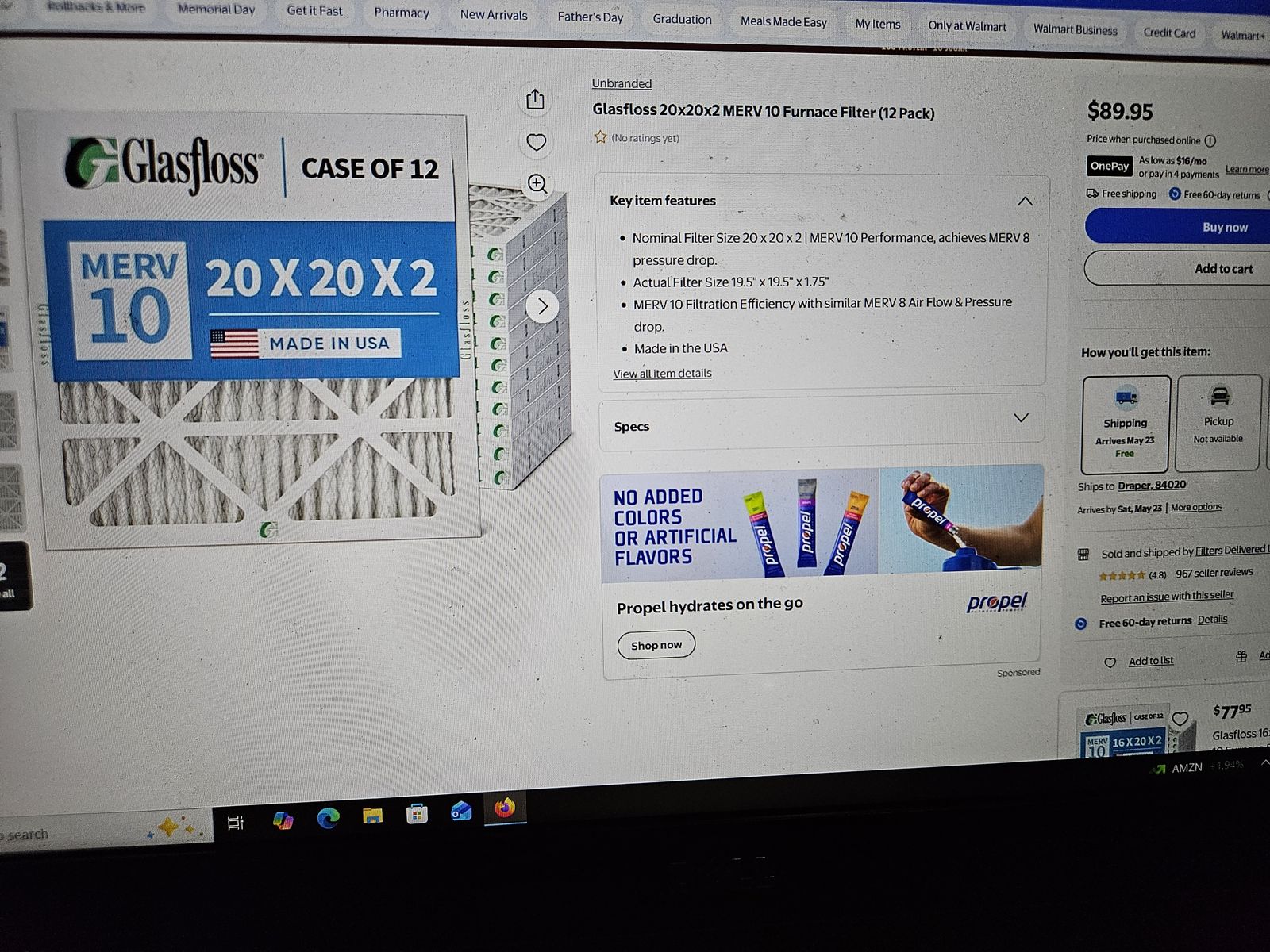 Glasfloss 20x20x2 MERV 10 Furnace Filter (12 Pack)