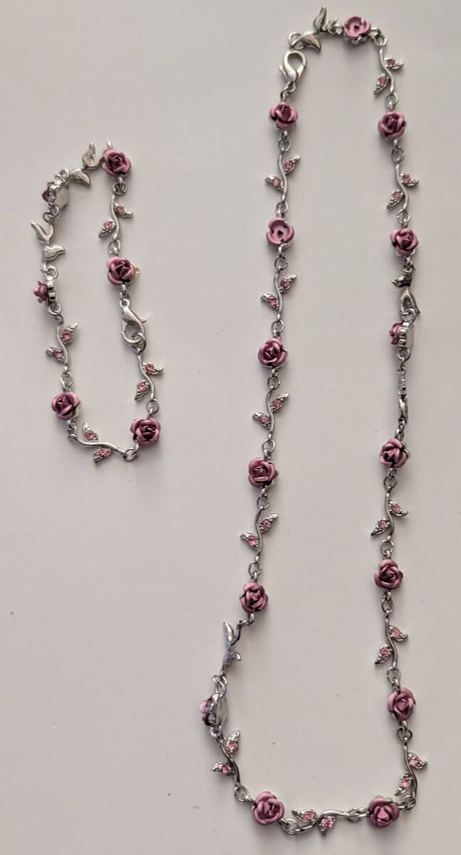 Pink Rose Necklace and Bracelet