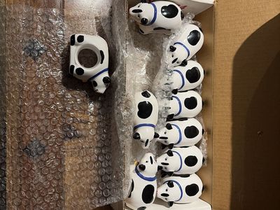 New Ceramic Cow Napkin Rings (Set of 10 )White, Black & Blue Farm Animal Decor