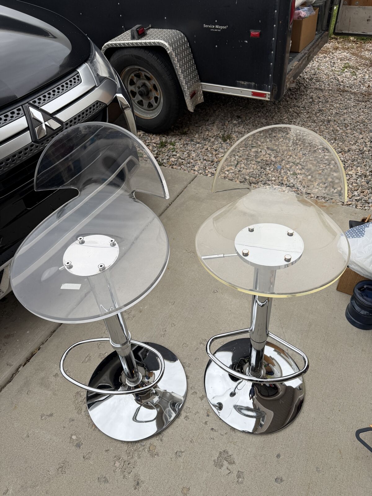 Set of 2 MCM style Lucite & Chrome Bar Stools